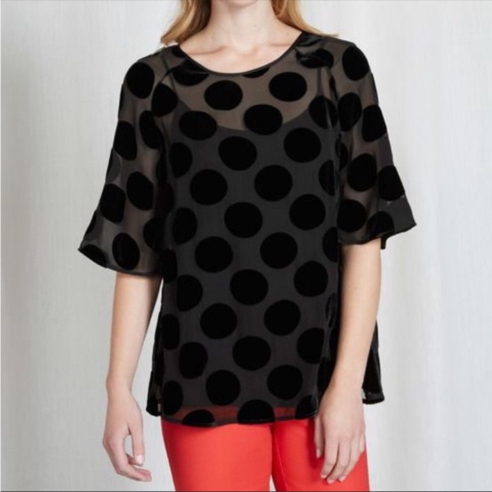 Boden Amelie Black Sheer Velvet Polka Dot Blouse Silk Blend US 2